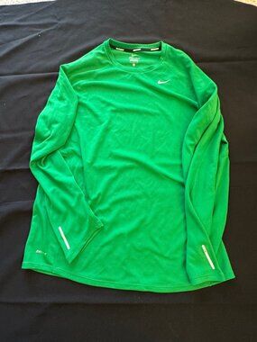 Nike Running Green Long-sleeved Dri-Fit Shirt; Size L